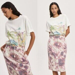 Alemais Anouk Scene Beach Ocean Art Oversized Graphic Tee Size S